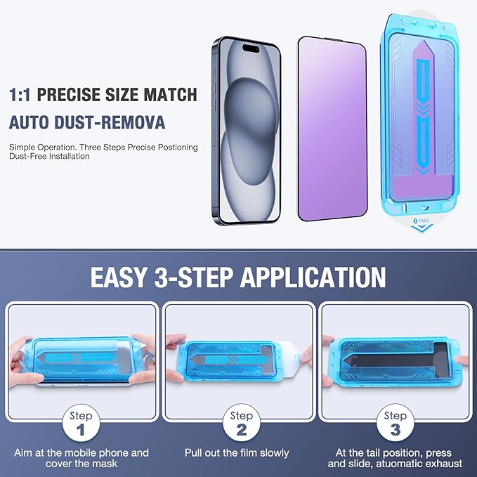 2-Pack Anti Blue Light Matte Screen Protector for iPhone 12 Pro/iPhone 12, 9H Tempered Glass, Full Coverage, Anti-Fingerprint, Auto Dust-Elimination, No Bubble, Easy Installation