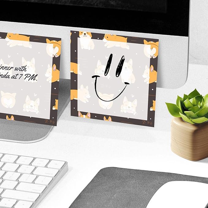 Sticky Notes, 2 Pads, 3x3 inches, Cute Colorful Fun Self-Stick Note Pads, Easy Post, Strong Adhesive Notepad Corgi Dog Pattern