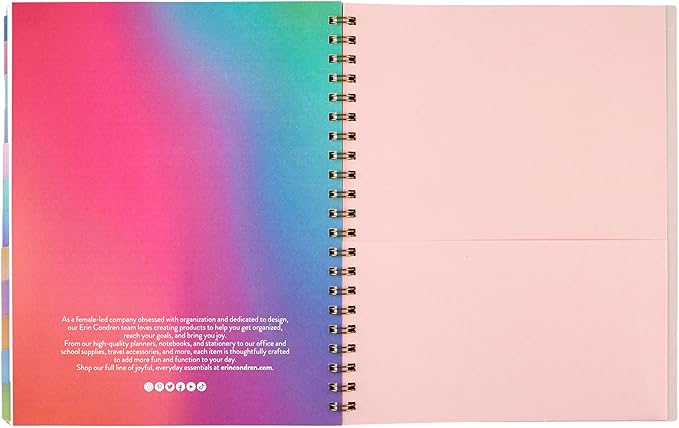 Inspired by Erin Condren Large Undated Planner, 12-Month Customizable Weekly and Monthly Layout, 9" x 11" Size, Premium 100gsm Paper, Includes Stickers and Pocket Folder