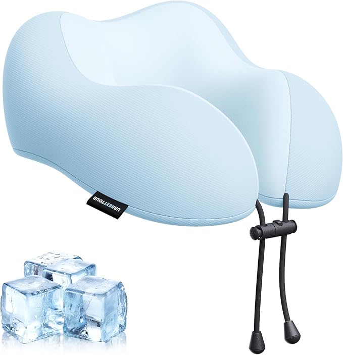 Travel Pillow for Airplane Memory Foam Neck Pillow, Soft & Support Travel Pillow with Storage Bag for Travelling, Sleeping Rest, Car, Train and Home Use (Blue)