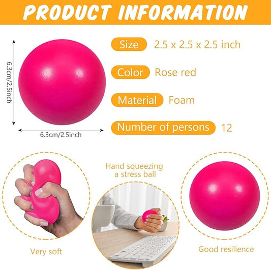 12 Pcs Rose red Foam Stress Ball Squeeze Stress Relief Balls for Kids and Adults Hand Exercise Sensory Relief Toys for Anxiety ADHD Autism （Rose red）