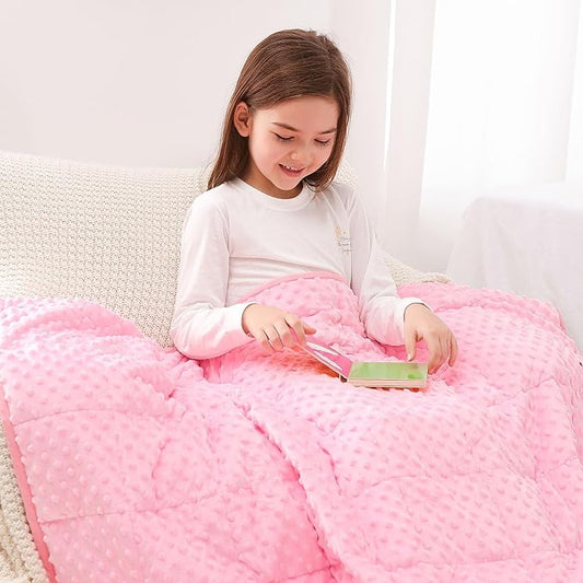 Kivik Weighted Blanket 5 lbs, Small Minky Dotted Blankets, Soft Heavy Blanket Throw, Machine Washable, 36 x 48 Inches Pink