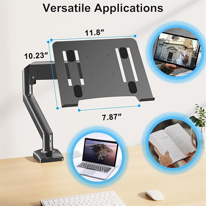 MOUNTUP Laptop Stand for Desk, Adjustable Aluminum Laptops Arm Mount for 14-17 Inch Notebook & 32" Monitor, Laptops Arm for Desk Support for 4.4-19.8lbs, 2-in-1 Laptop Desk Mount with Clamp/Grommet