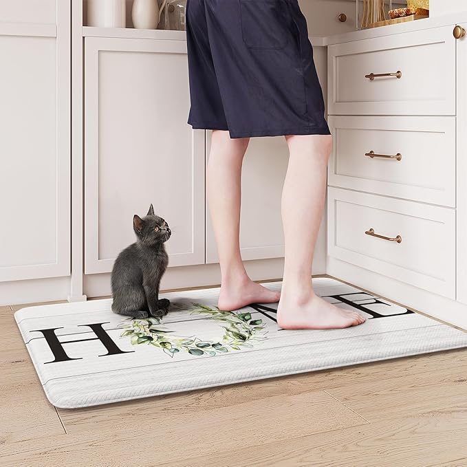 KIMODE Anti Fatigue Kitchen Mat for Floor 20"x32", Farmhouse Kitchen Rug, Cushioned Non Slip Kitchen Mats for Floor, Comfort Farmhouse Kitchen Floor Mat for Sink Laundry Desk White