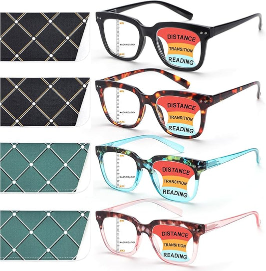 Progressive Multifocus Reading Glasses for Women Men Blue Light Blocking Spring Hinge Square Computer Readers