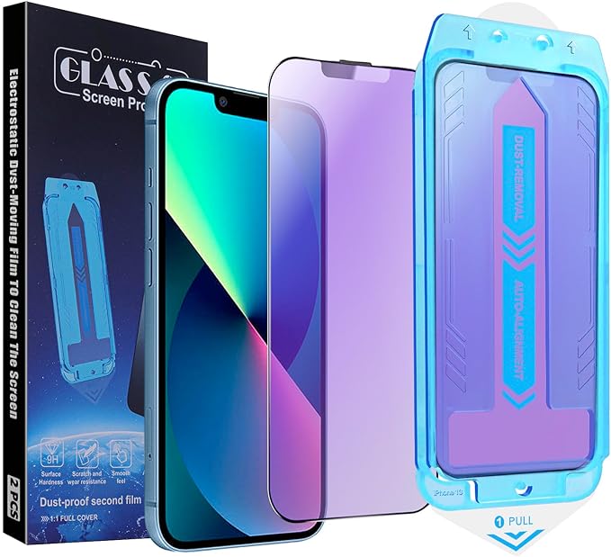 2-Pack Anti Blue Light Matte Screen Protector for iPhone 16e/iPhone 14/iPhone 13 Pro/iPhone 13, 9H Tempered Glass, Full Coverage, Anti-Fingerprint, Auto Dust-Elimination, No Bubble, Easy Installation