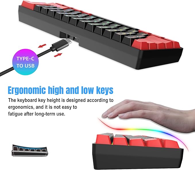 Snpurdiri 2.4G Wireless Gaming Keyboard and Mouse Combo, Include Mini 60% Merchanical Feel Keyboard, Ergonomic Vertical Feel Small Wireless Mouse(Red and Black)