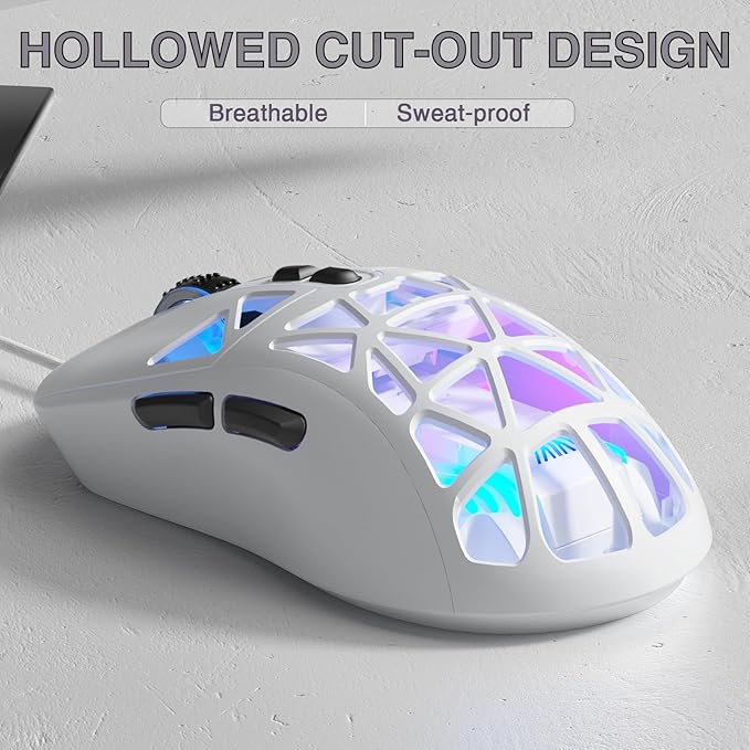 SM901 Gaming Mouse,13800DPI RGB Mouse with Programmable Buttons,53g Lightweight Wired Mouses for Gamer,White