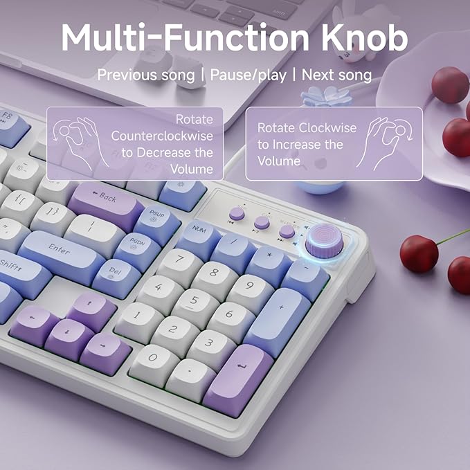 EWEADN G98 RGB Gaming Keyboard Wired, Retro Creamy Membrane Keyboards with Media Knob, Number Pad RGB Backlit, 98 Keys Quite Membrane Computer Keyboard for MAC Xbox PC Gamer- Sky Blue