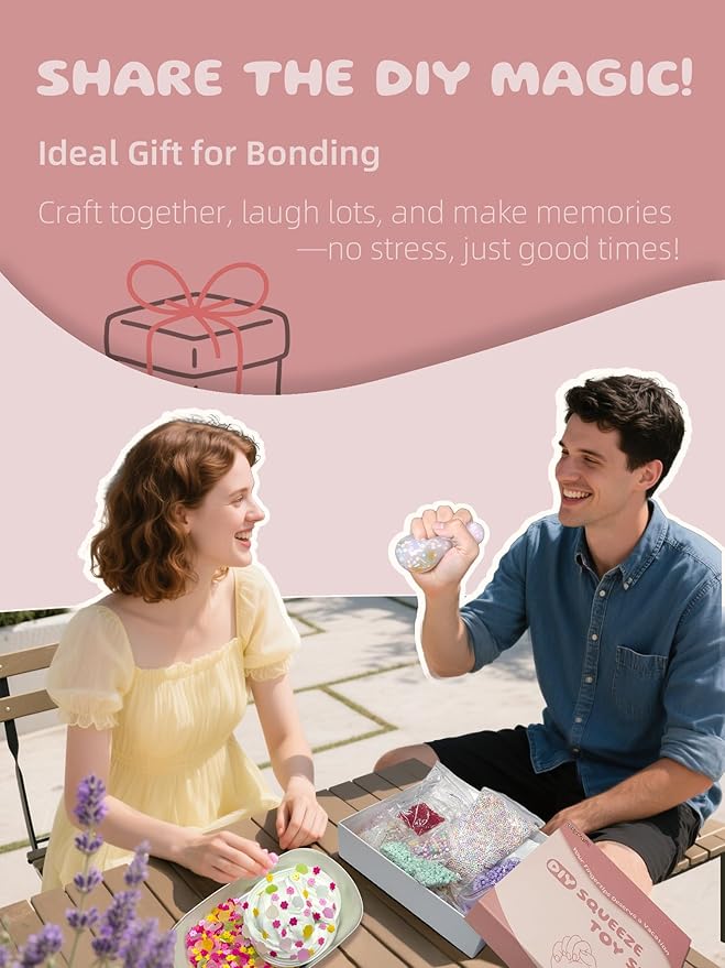 DIY Stress Ball Making Kit-Easy DIY- 10 TPR Skins, 13 Fillers, 14 oz Slime, 7 oz Clay, Create ASMR Anxiety Relief Toys, Handmade Squishy Stress Balls, Self-Care Gifts for Women, Crunchy Relaxing