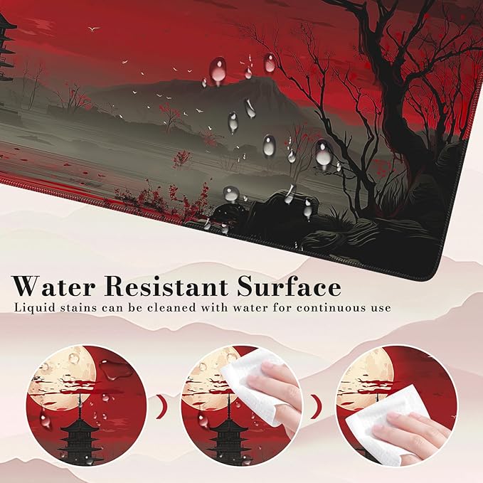 iCasso Desk Protector Mat, Large Japanese Mouse Pad, Stable Rubber Base Mousepad with Stitched Edges, Keyboard Mouse Mat Desk Pad for Work, Game, Office, Home(Full Moon)