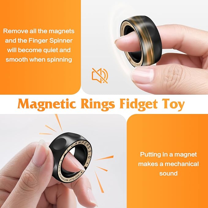 Upgrade Fidget Spinner for Stress Relief,Magnetic Fidget Spinner Rings with Relax Sounds,Stainless Steel Ring Toy Stress Anxiety EDC Relief Slider Tool, Gifts for Adults