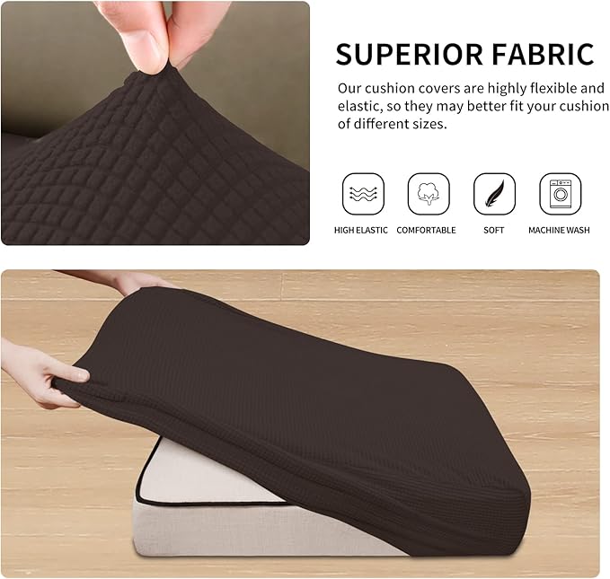 Easy-Going Stretch 3 Pieces Couch Cushion Covers for Sectional Sofa Left/Right L Shape Chaise Lounge Sofa Seat slipcover Anti-Slip Sofa Cover Soft (2 Seater + 1 Chaise, Chocolate)