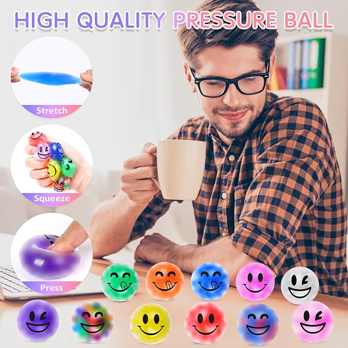 36 Pack Stress Balls, Squishy Ball for Adults, Squeeze Balls to Relax, Anti-Anxiety Fidget Balls for Party Favors, Birthday Gifts, Goodie Bag Stuffers