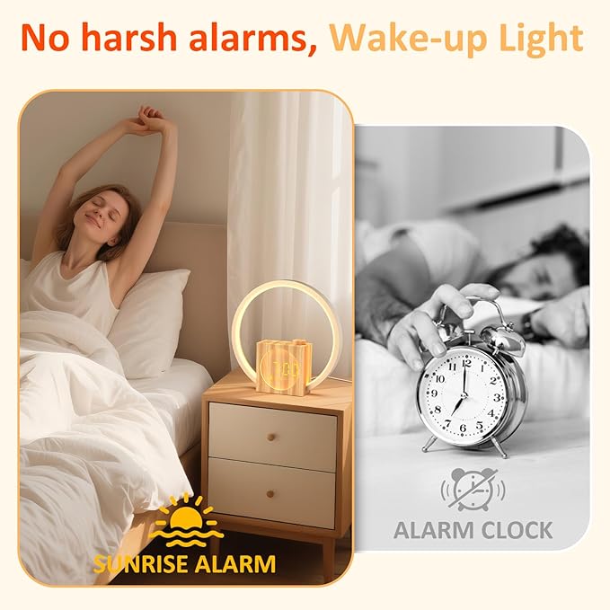 Rohent Sunrise Alarm Clock for Women: White Noise Machine 12 Light Colors, 30 Sleep Sounds, 10 Soft Wake-Up Sounds - Sunrise Lamp with Touch Control for Bedrooms, Yoga, Meditation & Relaxation