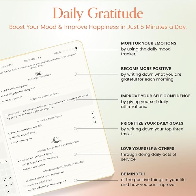 Gratitude Journal For Women & Men - Mental Health, Self Love & Self Care Journal - Morning - 5.8" x 8.3" - Mantra Planner