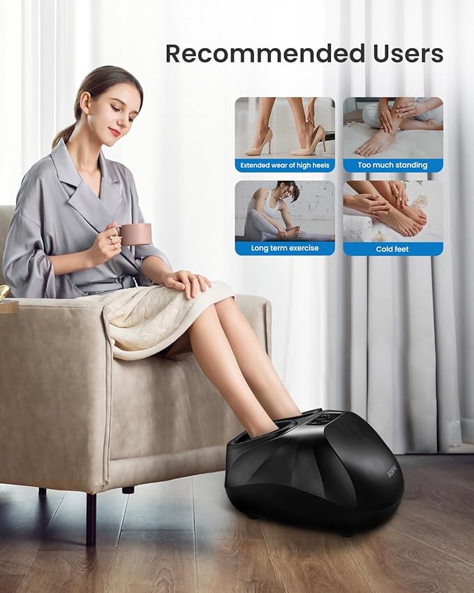 RENPHO Foot Massager Machine with Heat [2025 Upgraded], Shiatsu Foot Massager for Plantar Fasciitis, Birthday Gifts for Women, Wireless Control, FM069R-BK