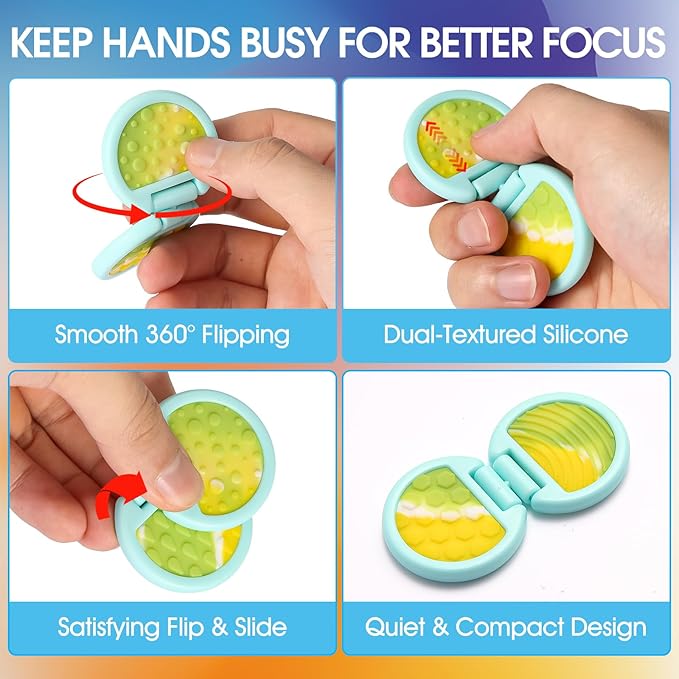 Fidget Toys Adults, Sensory Toys for Kids with Autism, Anxiety Relief Items for ADHD Stress Relief, Fun Fidgets for Teens Textured & Flip Slider (3pcs-Camo(Black+Orange+Blue))