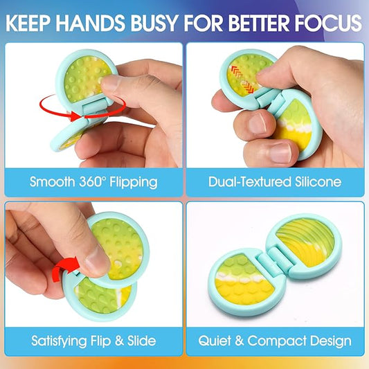 Fidget Toys Adults, Sensory Toys for Kids with Autism, Anxiety Relief Items for ADHD Stress Relief, Fun Fidgets for Teens Textured & Flip Slider (3pcs-Camo(Black+Orange+Blue))