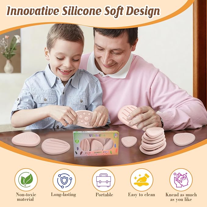 Fidget Toys Sensory Stones for Kids and Adults,6 PCS Texture Worry Stone for Anxiety Autism Teen Calm Down & ADHD Stress Relief,Quiet Fidgets for Classroom Small Prizes Gifts for Travel Toy