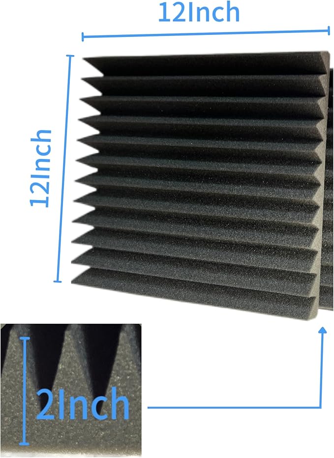 12 Pack, 12 x 12 x 2 inches. Acoustic Panels, Wall Panels, Sound Panels. Used for soundproofing. Soundproof Foam Panels for Walls(12 Black)