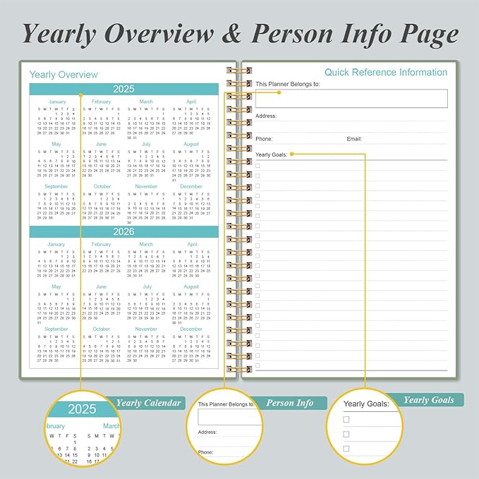 2025-2026 Planner - 18 Months Weekly & Monthly Planner from July 2025 - December 2026, Spiral Planner 2025-2026 with Elastic Closure, Inner Pocket, Medium 5.8" x 8.3", Green