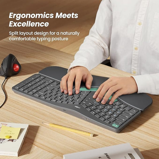 Nulea Wireless Ergonomic Keyboard, Split Keyboard with Cushioned Wrist Rest, Bluetooth and USB Connectivity, USB-C Rechargeable, Compatible with Windows Mac
