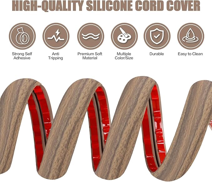 Floor Cord Cover Self Adhesive Cord Hider,10FT Cable Management, Extension Strip Protector for Wires, Prevent Cable Trips for Offices, Gyms, Exhibitions Cavity:0.39"(W) x0.27(H) Woodsmokedbrown