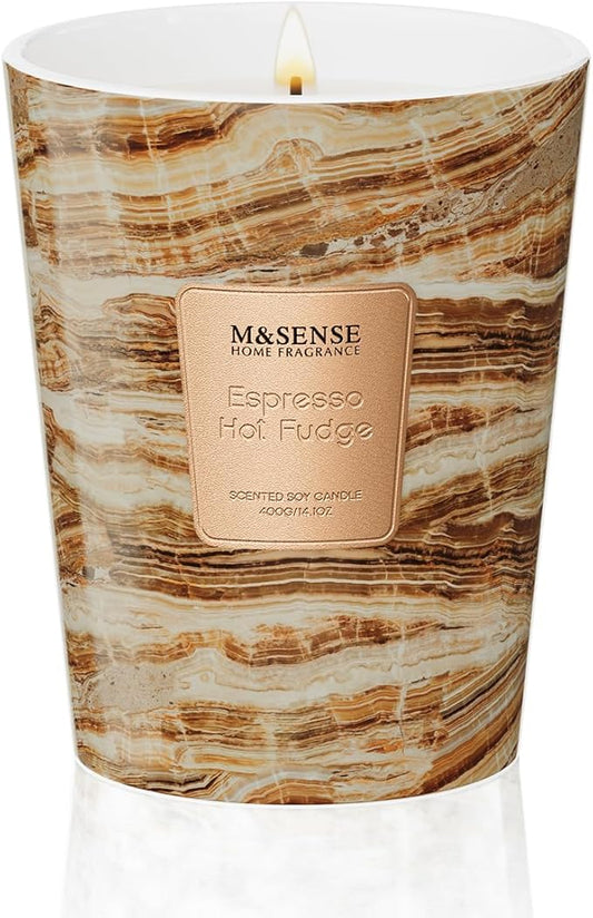 M&SENSE EspressHotFudge Scented Candles for Home, Lead-Free Wick Highly Scented Jar Candles, 14.1 Oz 80 Hours Lasting Burning Candles Gifts for Women, Relaxing Aromatherapy Candle for Stress Relief