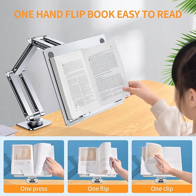 OATSBASF Tablet Stand, iPad Holder for Desk Mount, Portable Monitor Stand, Rotatable 360 Degrees, Desktop Reading Mount for Computer, iPad, Cookbooks, Recipes