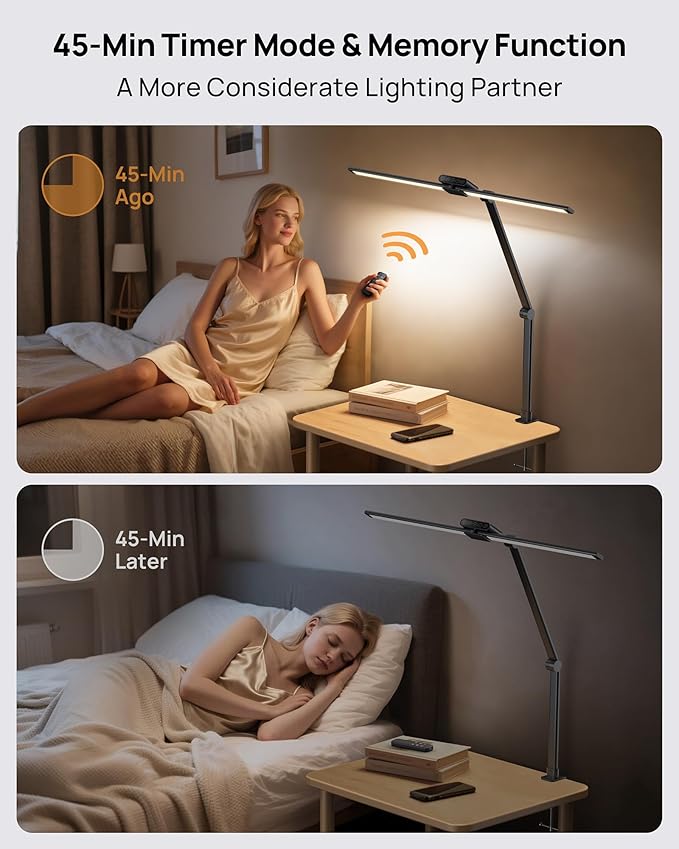 TROND LED Desk Lamp with Clamp - 1500LM Super Bright Architect Desk Light, 25 Lighting with Remote or Touch Control, Eye-Caring Clip on Light, for Home Office, Computer Monitor, Reading, Study, Work