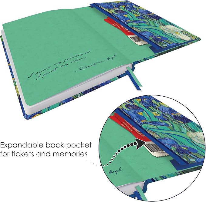 RainCaper Vegan Leather Journal Notebook, 160 Dot-Grid Pages, 5.7 inches x 8 inches, Journal - van Gogh Irises
