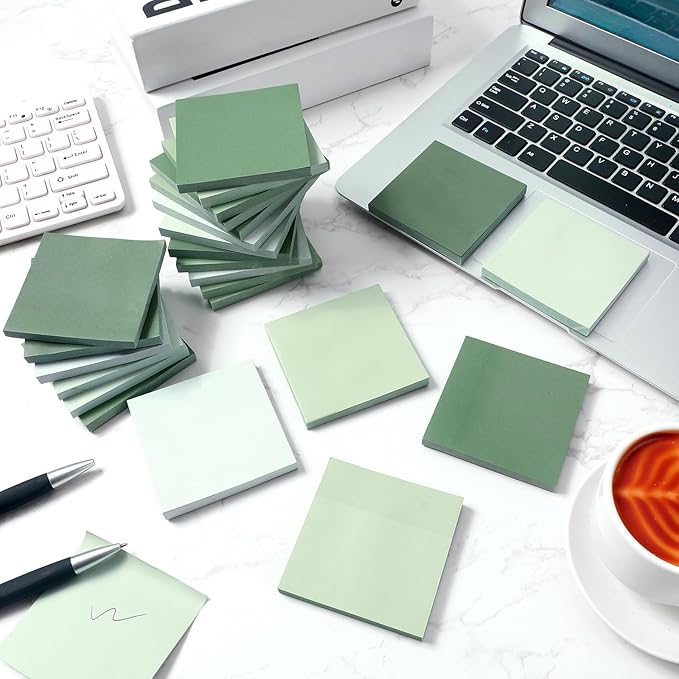 24 Pcs Sage Green Sticky Notes 1680 Sheets Sage Green Office Supplies 3 x 3 Inches Pastel Self Stick Note Pads for Teacher Women Gift Office School Bible Journaling Planner (No Lined)
