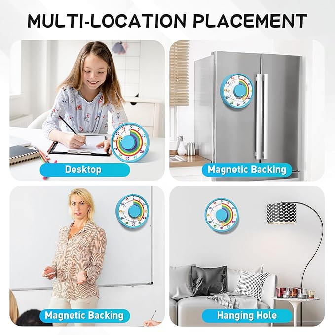 Secura 60-Minute Rainbow Visual Timer 6-Inch Mechanical Countdown Timers for Teaching, Meeting, Cooking, Working - Timer for Kids with Magnetic Backing (Blue)