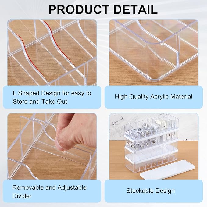 Tatuo 6 Pcs Cable Organizer Box with Wire Ties, Plastic Cord Storage Box with Lid, Electronics Organizer for Home Office Desk Organizers and Accessories (10.79'' X 3.78'' X 1.97'',Clear,White)