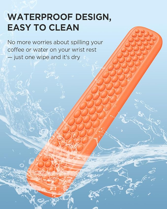 Lekvey Ergonomic Keyboard Wrist Rest, Waterproof PU Leather Wrist Pad with Memory Foam Massage Points, Durable Carpal Tunnel Support for Office/Gaming, Typing Pain Relief, Easy-Clean, Orange