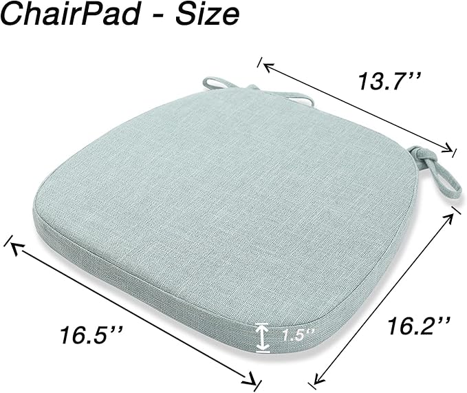 4 Pack Kitchen Chair Cushions with Ties - Memory Foam No Slip Seat Cushion and Dining Room Chair Pad with Machine Washable Cover [16.5 X 16.2 Inches] - (Lake Green,4)