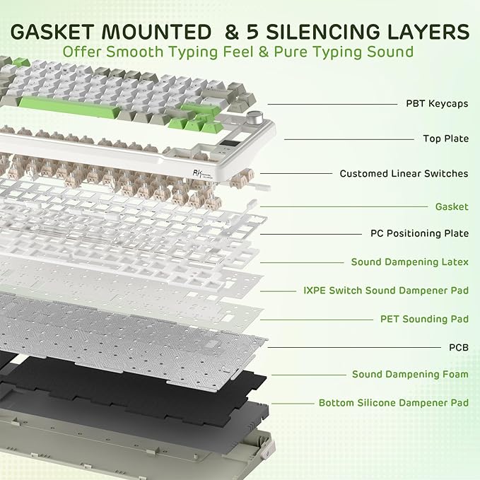 RK ROYAL KLUDGE L98 Wireless Mechanical Keyboard w/Left-Handed Southpaw Design Numpad & Hot Swappable Knob, Tri-Mode 95% Keyboard BT/2.4G/USB-C, Pro Software, Gasket Mount, Massive 8000mAh Battery