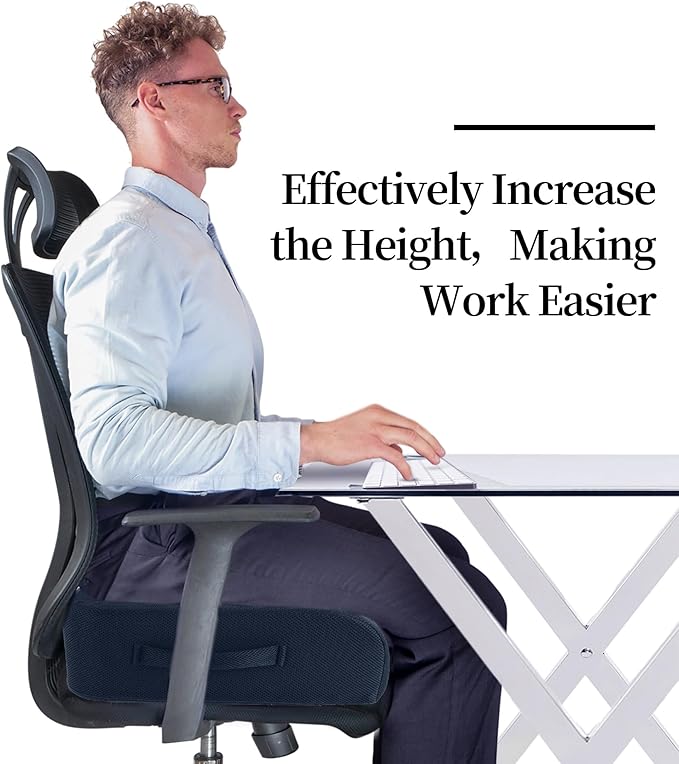 MABOZOO Extra Thick Chair Cushions, Office Chair Booster Seat Cushion to Raise Seat Height for Pain Relief,18 x 16 x 6 inch Non Slip Memory Foam Thick Cushion with Carry Handle（Navy Blue）