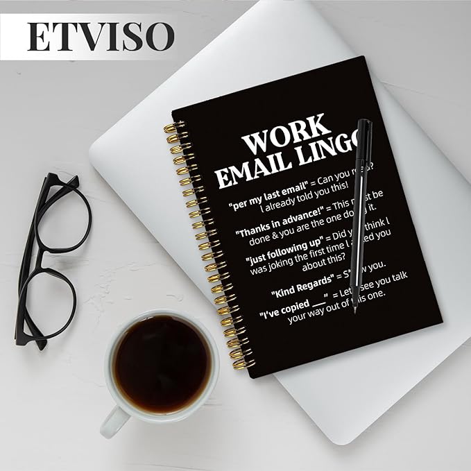 Funny Office Supplies, Work Journal Notebook for Women Men Coworkers, Funny Sarcastic Office Gifts for Coworkers, Work Email Lingo Hardcover Spiral Notebooks 5.5x8.3 Inch