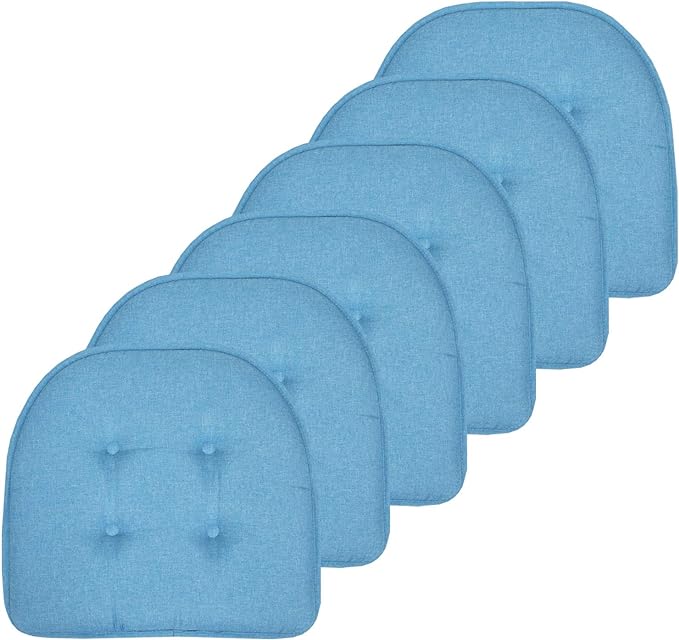 Sweet Home Collection Chair Cushion Memory Foam Pads Tufted Slip Non Skid Rubber Back U-Shaped 17" x 16" Seat Cover, 6 Count (Pack of 1), Turquoise
