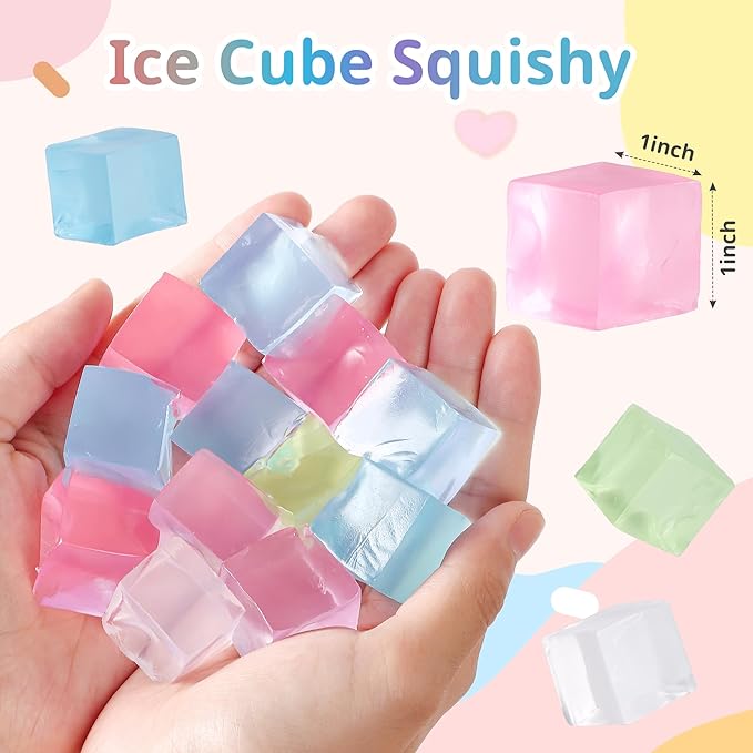 Jongdari Small Ice Cube Squishy Stress Cubes Balls Fidget Toys, Slow Rise Anxiety Relief Sensory Squeeze Toy Birthday Gifts Party Favors for Kids & Adults - 20pcs, Random Colors
