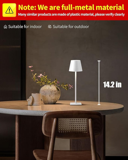 KDG 2 Pack Cordless Table Lamp, Portable LED Desk Lamp, 5000mAh Battery Operated, 3 Color Stepless Dimming Up, for Restaurant/Bedroom/Bars/Outdoor Party/Camping/Coffee Shop Night Light(White)