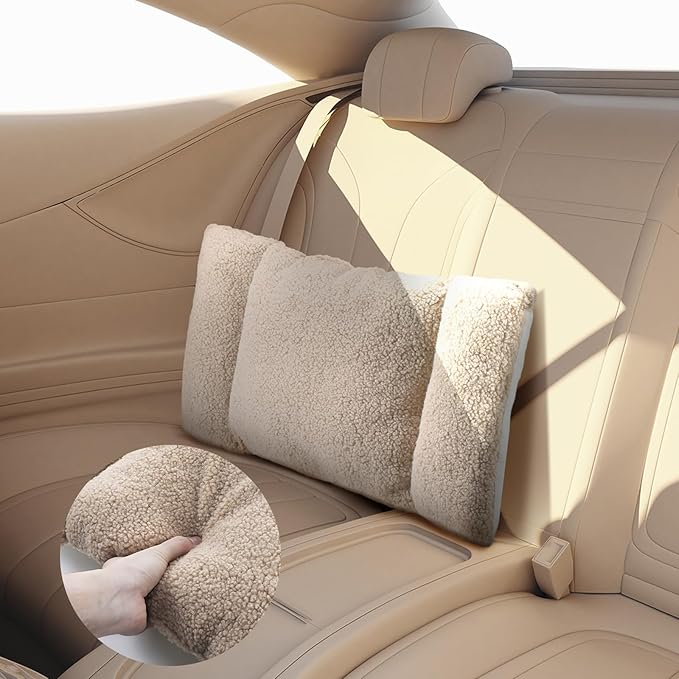 Queekay Fleece Lumbar Support Pillow 3 Section Back Pillow Office Chair for Back Support Comfortable Lumbar Cushion for Car Seat Pain Relief Sofa Rest(Light Camel)