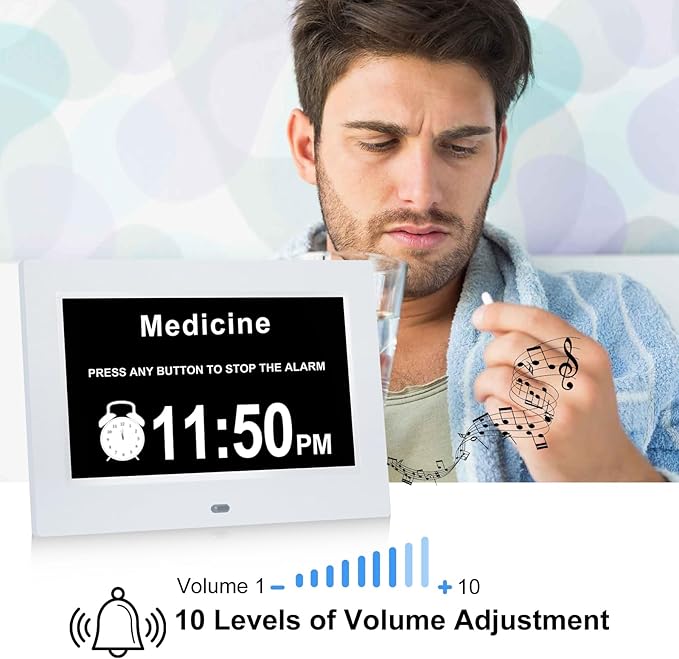 7 Inch Dementia Clock,Digital Calendar Clock with Day and Date of Week,Alzheimer Clocks for Elderly Memory Loss,5 Display Modes,12 Alarms,Auto-Dimming,12/24 hour Clock with 1.5M Adaptor,Auto DST