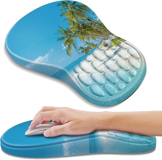 Ergonomic Mouse Pad with Wrist Rest Support, Mousepad with Comfortable Memory Foam Wrist Rest and Non-Slip PU Base for Pain Relief, Computer, Laptop, Office, Home (Beach-2)