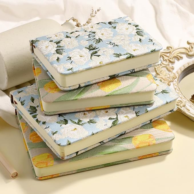 Small Journal for Women, Flower Notebook, B6, 5x7, Ruled Notebook & Blank Sketchbook, Embroidered Journal, Hardcover, Lay Flat, Note Taking Notebook, Cute Journal, White Gardenia