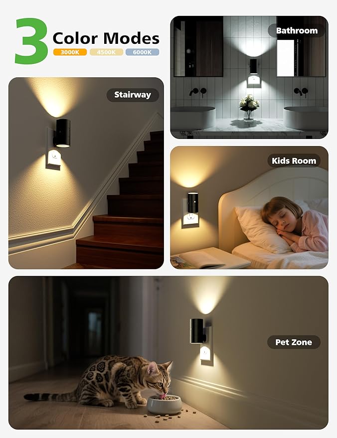 Night Lights Plug Into Wall,3 Color Temperatures LED Night Light Plug in,Dusk to Dawn Sensor,0-100LM Adjustable Brightness,Dimmable Night Lights for Hallway Bathroom Stair Bedroom,8 Pack