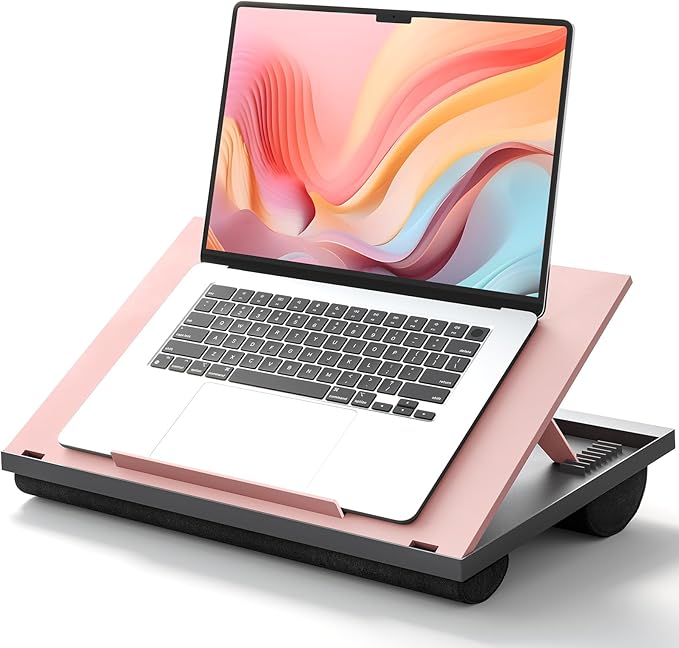 Adjustable Lap Desk - with 8 Adjustable Angles & Dual Cushions Laptop Stand for Car Laptop Desk, Work Table, Lap Writing Board & Drawing Desk on Sofa or Bed by HUANUO, Pink