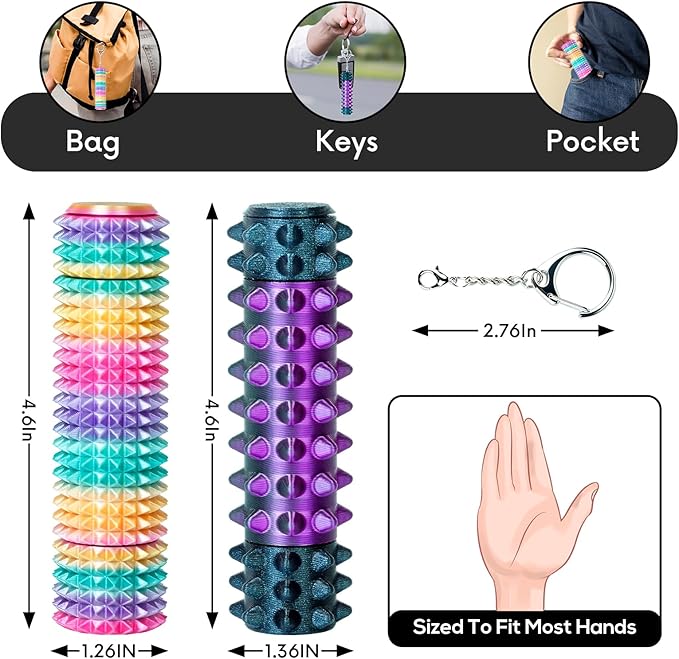 Little Pain Stim Ouchies Fidget Toys for Adults,3D Printed Spiky Pain Stim, Sensory Fidget for Stress & Anxiety Relief, ADHD, Autism,Office Desk Toys (Black Purple+Rainbow)